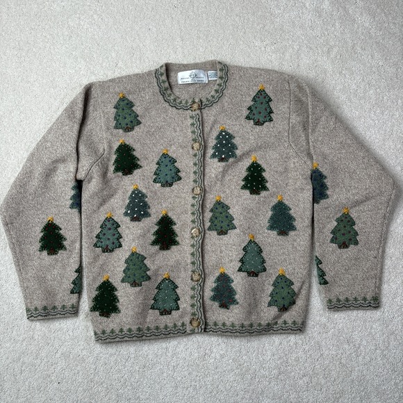 Design Options Philip & Jane Gordon Cardigan Sweater Large Beige Christmas Tree - Picture 2 of 7